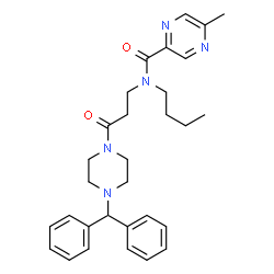 ChemSpider 2D Image | N-Butyl-N-{3-[4-(diphenylmethyl)-1-piperazinyl]-3-oxopropyl}-5-methyl-2-pyrazinecarboxamide | C30H37N5O2