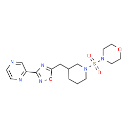 ChemSpider 2D Image | 4-[(3-{[3-(2-Pyrazinyl)-1,2,4-oxadiazol-5-yl]methyl}-1-piperidinyl)sulfonyl]morpholine | C16H22N6O4S