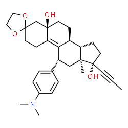 ChemSpider 2D Image | (5R,8S,11R,13S,14S,17S)-11-[4-(Dimethylamino)phenyl]-13-methyl-17-(1-propyn-1-yl)-1,2,6,7,8,11,12,13,14,15,16,17-dodecahydrospiro[cyclopenta[a]phenanthrene-3,2'-[1,3]dioxolane]-5,17(4H)-diol | C31H41NO4
