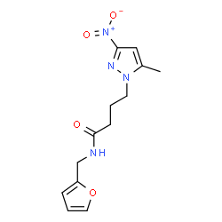 ChemSpider 2D Image | N-(2-Furylmethyl)-4-(5-methyl-3-nitro-1H-pyrazol-1-yl)butanamide | C13H16N4O4