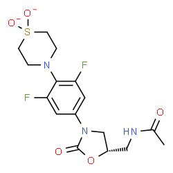 ChemSpider 2D Image | 4-{4-[(5S)-5-(Acetamidomethyl)-2-oxo-1,3-oxazolidin-3-yl]-2,6-difluorophenyl}-1lambda~4~,4-thiazinane-1,1-diolate | C16H19F2N3O5S