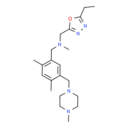 ChemSpider 2D Image | 1-{2,4-Dimethyl-5-[(4-methyl-1-piperazinyl)methyl]phenyl}-N-[(5-ethyl-1,3,4-oxadiazol-2-yl)methyl]-N-methylmethanamine | C21H33N5O