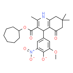 ChemSpider 2D Image | 4-{3-[(Cycloheptyloxy)carbonyl]-2,7,7-trimethyl-5-oxo-1,4,5,6,7,8-hexahydro-4-quinolinyl}-2-methoxy-6-nitrophenolate | C27H33N2O7
