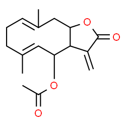 ChemSpider 2D Image | (5E)-6,10-Dimethyl-3-methylene-2-oxo-2,3,3a,4,7,8,11,11a-octahydrocyclodeca[b]furan-4-yl acetate | C17H22O4