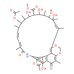 ChemSpider 2D Image | Methyl (9Z)-2,12-diacetoxy-14,16,18,19,31-pentahydroxy-3,7,11,13,17,19,21,27-octamethyl-6,28-dioxo-23,25-dioxa-5-azatetracyclo[20.7.1.1~4,29~.0~26,30~]hentriaconta-1,3,7,9,20,22(30),26,29(31)-octaene-
15-carboxylate | C42H53NO15