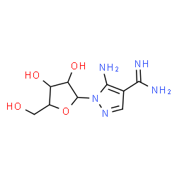 ChemSpider 2D Image | 5-Amino-1-pentofuranosyl-1H-pyrazole-4-carboximidamide | C9H15N5O4