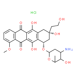 ChemSpider 2D Image | (1S,3R)-3,5,12-Trihydroxy-3-(2-hydroxyethyl)-10-methoxy-6,11-dioxo-1,2,3,4,6,11-hexahydro-1-tetracenyl 3-amino-2,3,6-trideoxyhexopyranoside hydrochloride (1:1) | C27H32ClNO10