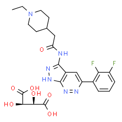 ChemSpider 2D Image | (2R,3R)-2,3-Dihydroxysuccinic acid - N-[5-(2,3-difluorophenyl)-1H-pyrazolo[3,4-c]pyridazin-3-yl]-2-(1-ethyl-4-piperidinyl)acetamide (1:1) | C24H28F2N6O7