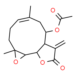 ChemSpider 2D Image | (4E)-1a,5-Dimethyl-8-methylene-9-oxo-1a,2,3,6,7,7a,8,9,10a,10b-decahydrooxireno[9,10]cyclodeca[1,2-b]furan-7-yl acetate | C17H22O5