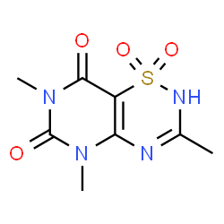 ChemSpider 2D Image | 3,5,7-Trimethyl-2H-pyrimido[4,5-e][1,2,4]thiadiazine-6,8(5H,7H)-dione 1,1-dioxide | C8H10N4O4S