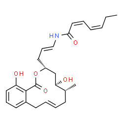 ChemSpider 2D Image | (2Z,4Z)-N-{(1E)-3-[(3R,5R,6R,8E)-5,14-Dihydroxy-6-methyl-1-oxo-3,4,5,6,7,10-hexahydro-1H-2-benzoxacyclododecin-3-yl]-1-propen-1-yl}-2,4-heptadienamide | C26H33NO5
