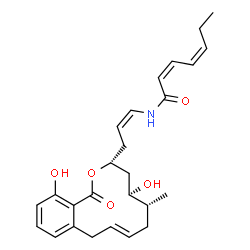 ChemSpider 2D Image | (2Z,4Z)-N-{(1Z)-3-[(3R,5R,6R,8E)-5,14-Dihydroxy-6-methyl-1-oxo-3,4,5,6,7,10-hexahydro-1H-2-benzoxacyclododecin-3-yl]-1-propen-1-yl}-2,4-heptadienamide | C26H33NO5