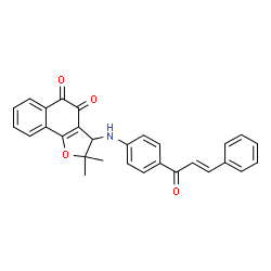 ChemSpider 2D Image | 2,2-Dimethyl-3-({4-[(2E)-3-phenyl-2-propenoyl]phenyl}amino)-2,3-dihydronaphtho[1,2-b]furan-4,5-dione | C29H23NO4