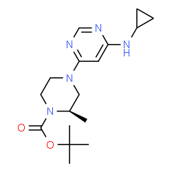 ChemSpider 2D Image | 2-Methyl-2-propanyl (2R)-4-[6-(cyclopropylamino)-4-pyrimidinyl]-2-methyl-1-piperazinecarboxylate | C17H27N5O2