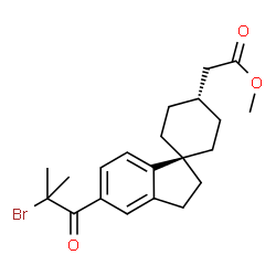 ChemSpider 2D Image | Methyl [(1r,4r)-5'-(2-bromo-2-methylpropanoyl)-2',3'-dihydrospiro[cyclohexane-1,1'-inden]-4-yl]acetate | C21H27BrO3