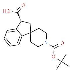 ChemSpider 2D Image | (3R)-1'-{[(2-Methyl-2-propanyl)oxy]carbonyl}-2,3-dihydrospiro[indene-1,4'-piperidine]-3-carboxylic acid | C19H25NO4
