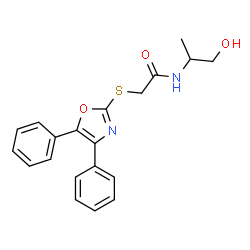ChemSpider 2D Image | 2-[(4,5-Diphenyl-1,3-oxazol-2-yl)sulfanyl]-N-(1-hydroxy-2-propanyl)acetamide | C20H20N2O3S
