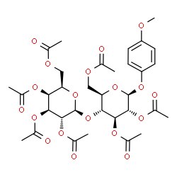 ChemSpider 2D Image | 4-Methoxyphenyl 2,3,6-tri-O-acetyl-4-O-(2,3,4,6-tetra-O-acetyl-beta-D-galactopyranosyl)-beta-D-glucopyranoside | C33H42O19