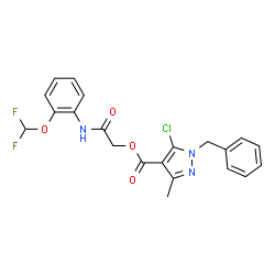 ChemSpider 2D Image | 2-{[2-(Difluoromethoxy)phenyl]amino}-2-oxoethyl 1-benzyl-5-chloro-3-methyl-1H-pyrazole-4-carboxylate | C21H18ClF2N3O4