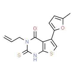 ChemSpider 2D Image | 3-Allyl-5-(5-methyl-2-furyl)-2-sulfanylthieno[2,3-d]pyrimidin-4(3H)-one | C14H12N2O2S2