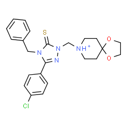 ChemSpider 2D Image | 8-{[4-Benzyl-3-(4-chlorophenyl)-5-thioxo-4,5-dihydro-1H-1,2,4-triazol-1-yl]methyl}-1,4-dioxa-8-azoniaspiro[4.5]decane | C23H26ClN4O2S