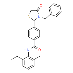 ChemSpider 2D Image | 4-(3-Benzyl-4-oxo-1,3-thiazolidin-2-yl)-N-(2-ethyl-6-methylphenyl)benzamide | C26H26N2O2S