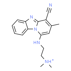 ChemSpider 2D Image | 2-[(4-Cyano-3-methylpyrido[1,2-a]benzimidazol-1-yl)amino]-N,N-dimethylethanaminium | C17H20N5