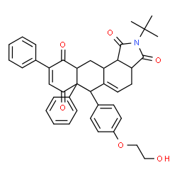 ChemSpider 2D Image | 6-[4-(2-Hydroxyethoxy)phenyl]-2-(2-methyl-2-propanyl)-6a,9-diphenyl-3a,4,6,6a,10a,11,11a,11b-octahydro-1H-naphtho[2,3-e]isoindole-1,3,7,10(2H)-tetrone | C40H39NO6