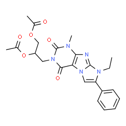 ChemSpider 2D Image | 3-(8-Ethyl-1-methyl-2,4-dioxo-7-phenyl-1,2,4,8-tetrahydro-3H-imidazo[2,1-f]purin-3-yl)-1,2-propanediyl diacetate | C23H25N5O6