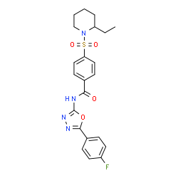 ChemSpider 2D Image | 4-[(2-Ethyl-1-piperidinyl)sulfonyl]-N-[5-(4-fluorophenyl)-1,3,4-oxadiazol-2-yl]benzamide | C22H23FN4O4S