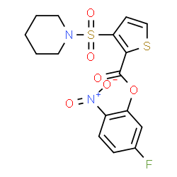 ChemSpider 2D Image | 5-Fluoro-2-nitrophenyl 3-(1-piperidinylsulfonyl)-2-thiophenecarboxylate | C16H15FN2O6S2
