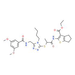 ChemSpider 2D Image | Ethyl 2-({2-[(4-butyl-5-{[(3,5-dimethoxybenzoyl)amino]methyl}-4H-1,2,4-triazol-3-yl)sulfanyl]propanoyl}amino)-5,6-dihydro-4H-cyclopenta[b]thiophene-3-carboxylate | C29H37N5O6S2