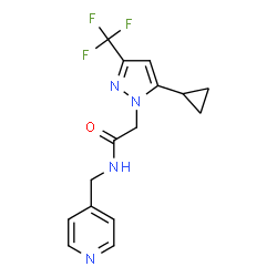 ChemSpider 2D Image | 2-[5-Cyclopropyl-3-(trifluoromethyl)-1H-pyrazol-1-yl]-N-(4-pyridinylmethyl)acetamide | C15H15F3N4O