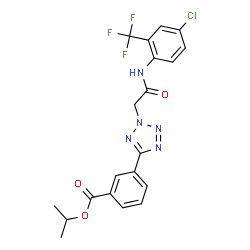 ChemSpider 2D Image | Isopropyl 3-[2-(2-{[4-chloro-2-(trifluoromethyl)phenyl]amino}-2-oxoethyl)-2H-tetrazol-5-yl]benzoate | C20H17ClF3N5O3