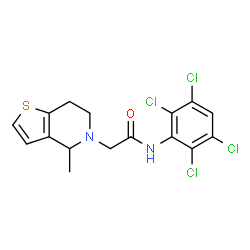 ChemSpider 2D Image | 2-(4-Methyl-6,7-dihydrothieno[3,2-c]pyridin-5(4H)-yl)-N-(2,3,5,6-tetrachlorophenyl)acetamide | C16H14Cl4N2OS