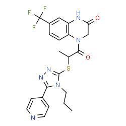 ChemSpider 2D Image | 4-(2-{[4-Propyl-5-(4-pyridinyl)-4H-1,2,4-triazol-3-yl]sulfanyl}propanoyl)-7-(trifluoromethyl)-3,4-dihydro-2(1H)-quinoxalinone | C22H21F3N6O2S