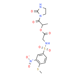 ChemSpider 2D Image | 1-Oxo-1-(2-oxo-1-imidazolidinyl)-2-propanyl N-{[4-(methylsulfanyl)-3-nitrophenyl]sulfonyl}glycinate | C15H18N4O8S2