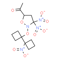 ChemSpider 2D Image | 1-(3,3-Dinitro-2-{[1'-nitro-1,1'-bi(cyclobutyl)-1-yl]oxy}-1,2-oxazolidin-5-yl)ethanone | C13H18N4O9