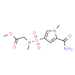 ChemSpider 2D Image | Methyl N-[(5-carbamoyl-1-methyl-1H-pyrrol-3-yl)sulfonyl]-N-methylglycinate | C10H15N3O5S