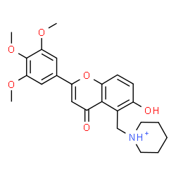 ChemSpider 2D Image | 1-{[6-Hydroxy-4-oxo-2-(3,4,5-trimethoxyphenyl)-4H-chromen-5-yl]methyl}piperidinium | C24H28NO6