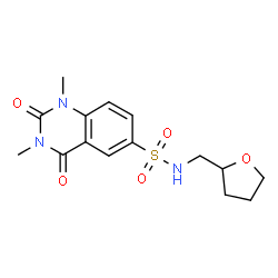 ChemSpider 2D Image | 1,3-Dimethyl-2,4-dioxo-N-(tetrahydro-2-furanylmethyl)-1,2,3,4-tetrahydro-6-quinazolinesulfonamide | C15H19N3O5S
