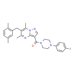 ChemSpider 2D Image | [6-(2,5-Dimethylbenzyl)-5,7-dimethylpyrazolo[1,5-a]pyrimidin-3-yl][4-(4-fluorophenyl)-1-piperazinyl]methanone | C28H30FN5O