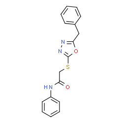 ChemSpider 2D Image | 2-((5-Benzyl-1,3,4-oxadiazol-2-yl)thio)-N-phenylacetamide | C17H15N3O2S