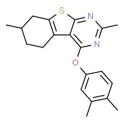 ChemSpider 2D Image | 4-(3,4-Dimethylphenoxy)-2,7-dimethyl-5,6,7,8-tetrahydro[1]benzothieno[2,3-d]pyrimidine | C20H22N2OS