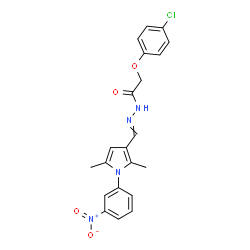 ChemSpider 2D Image | 2-(4-Chlorophenoxy)-N'-{[2,5-dimethyl-1-(3-nitrophenyl)-1H-pyrrol-3-yl]methylene}acetohydrazide | C21H19ClN4O4