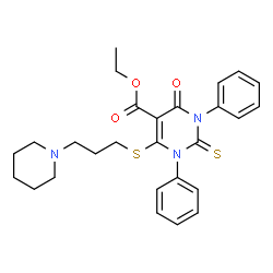 ChemSpider 2D Image | Ethyl 4-oxo-1,3-diphenyl-6-((3-(1-piperidinyl)propyl)thio)-2-thioxo-1,2,3,4-tetrahydro-5-pyrimidinecarboxylate | C27H31N3O3S2