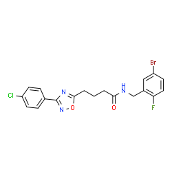 ChemSpider 2D Image | N-(5-Bromo-2-fluorobenzyl)-4-[3-(4-chlorophenyl)-1,2,4-oxadiazol-5-yl]butanamide | C19H16BrClFN3O2