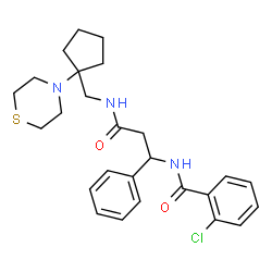 ChemSpider 2D Image | 2-Chloro-N-[3-oxo-1-phenyl-3-({[1-(4-thiomorpholinyl)cyclopentyl]methyl}amino)propyl]benzamide | C26H32ClN3O2S