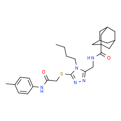 ChemSpider 2D Image | N-{[4-Butyl-5-({2-[(4-methylphenyl)amino]-2-oxoethyl}sulfanyl)-4H-1,2,4-triazol-3-yl]methyl}-1-adamantanecarboxamide | C27H37N5O2S