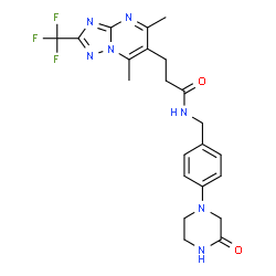 ChemSpider 2D Image | 3-[5,7-Dimethyl-2-(trifluoromethyl)[1,2,4]triazolo[1,5-a]pyrimidin-6-yl]-N-[4-(3-oxo-1-piperazinyl)benzyl]propanamide | C22H24F3N7O2